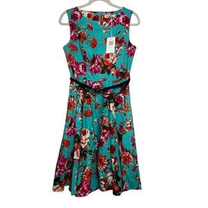 Grace Karin Floral Fit Flare Midi Dress Rockabilly Pinup Derby Dress Womens M